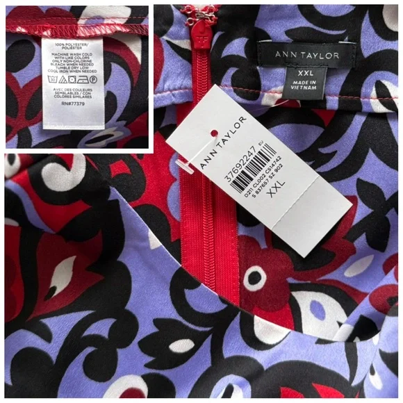 ANN TAYLOR NWT XXL Paisley Tank in Iconic Red • Floral Sleeveless Shell Top - Picture 6 of 11